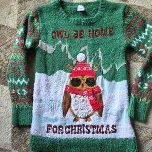 Holiday Time Green Christmas Owl Sweater